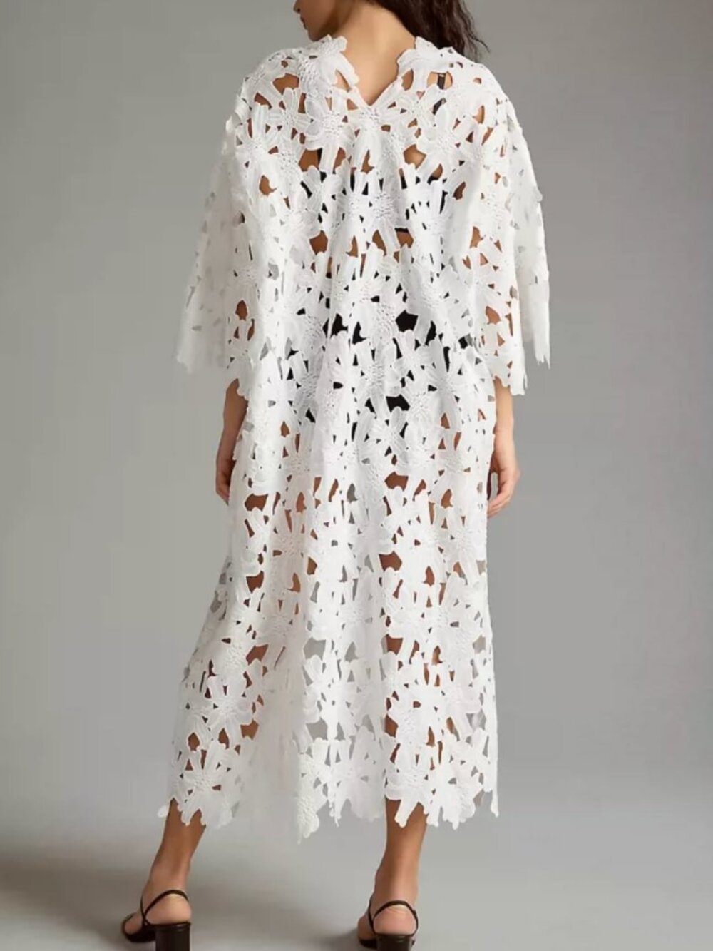 NWR By Anthropologie Floral Eyelet Kaftan One Size White Ivory - Picture 3 of 4